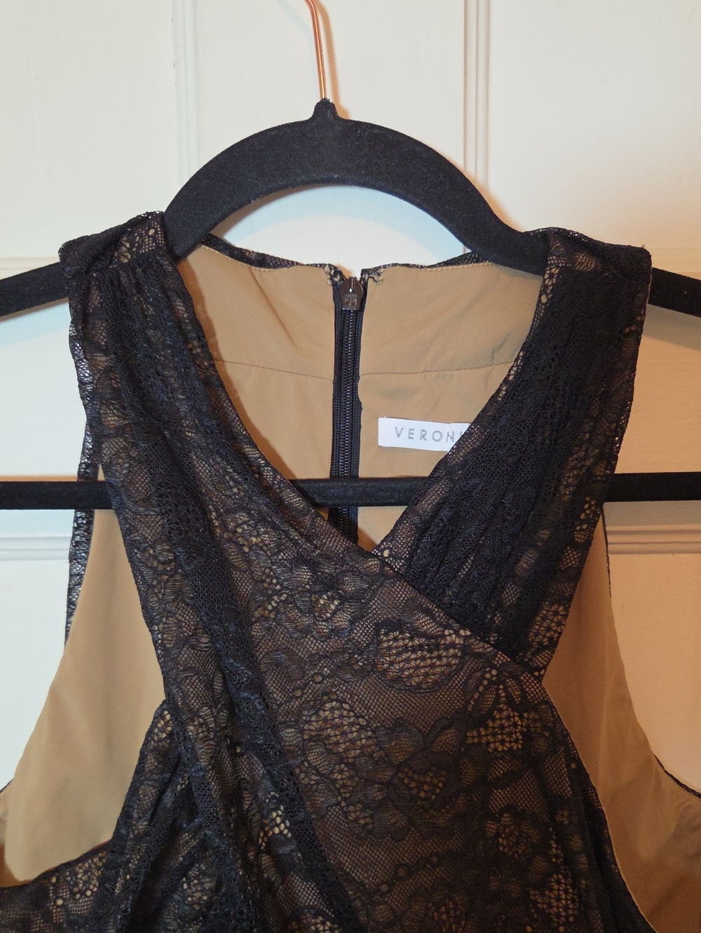 Veronica Beard Kailani Cross-Front Peplum Lace Top in Black With Nude Lining 8 - Picture 8 of 13